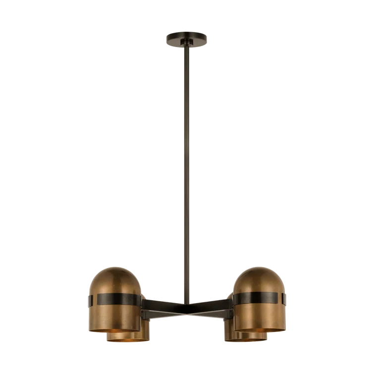 Avroko Octavia 4-light chandelier in blackened bronze finish and bright worn brass shades