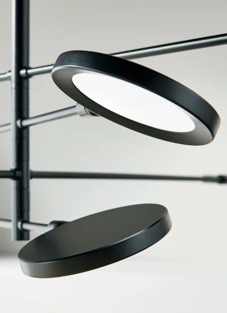 Modern Black Acrylic 8-Light Chandelier with Brass Finish