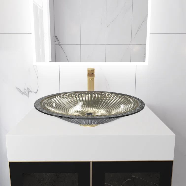CastelloUSA Olive 22" Tempered Glass Oval Bathroom Vessel Sink