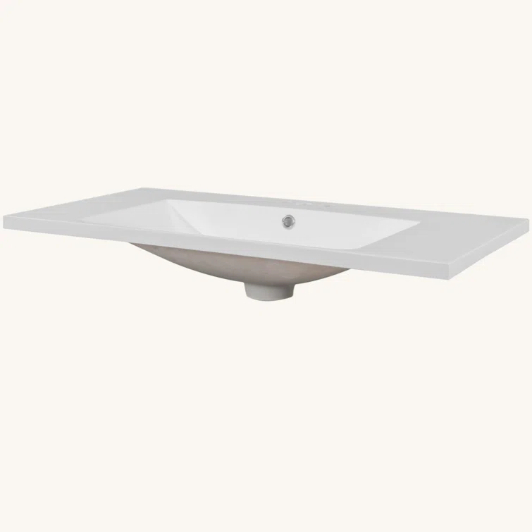 Tech Cube TCYX05543A 36" Single Bathroom Vanity Top With White Basin, 3-Faucet Holes, Ceramic, White