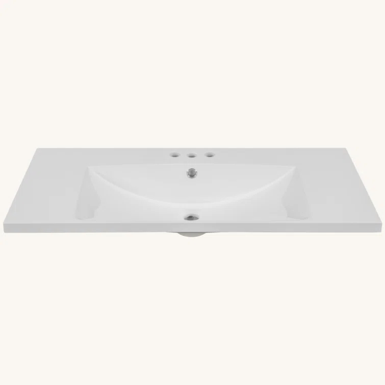Tech Cube TCYX05543A 36" Single Bathroom Vanity Top With White Basin, 3-Faucet Holes, Ceramic, White
