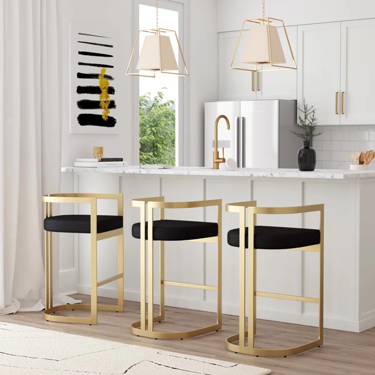 Clarence Black Faux Leather and Gold Metal Swivel Bar Stool