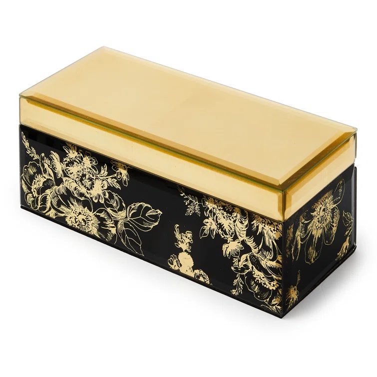MacKenzie-Childs Twilight Toile Decorative Box With Gold Hinged Lid