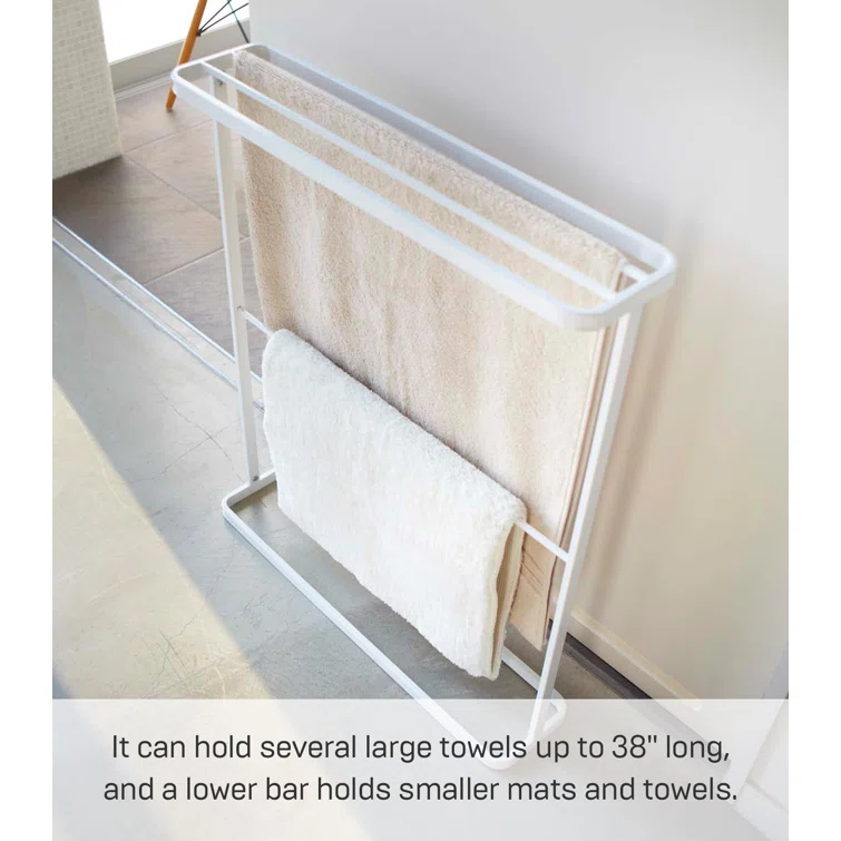 Yamazaki Home Bath Towel Hanger - Bathroom Organizer Storage Holder Dry Rack, Steel