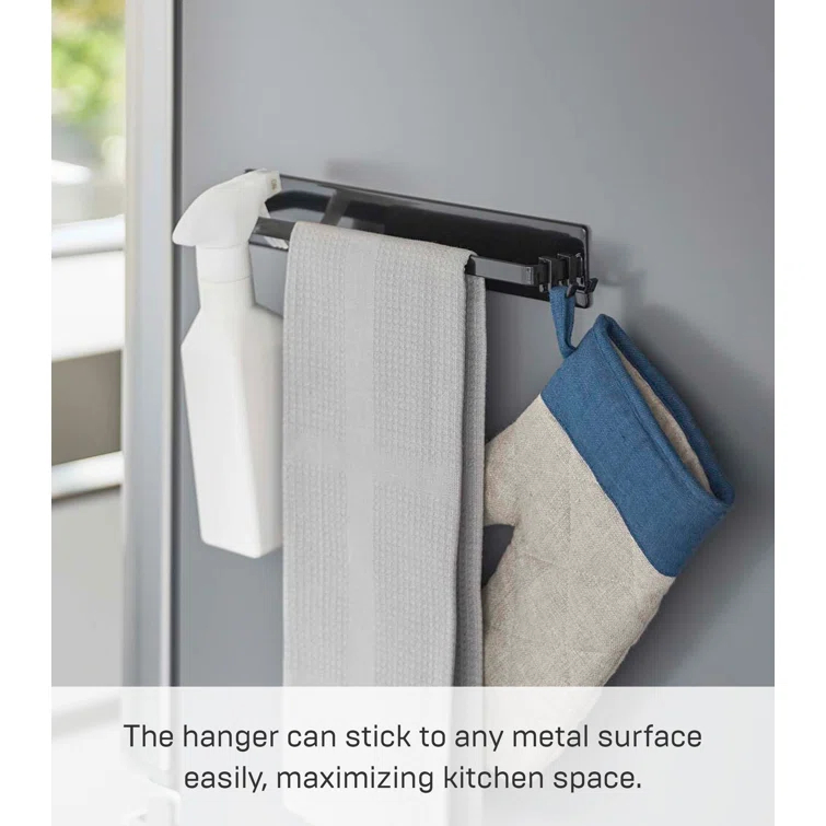 Yamazaki Home 3100 11.02" Magnetic Kitchen Dish Towel Hanger Rack Wall Mounted Towel Bar