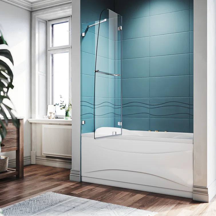 48"W x 58"H Frameless Shower Door,Hinged Pivot Tub Door with 1/4" Clear Tempered Glass,Chrome