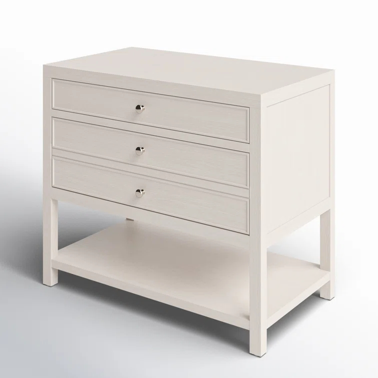 White Sand Coastal 2-Drawer Nightstand with Open Shelf