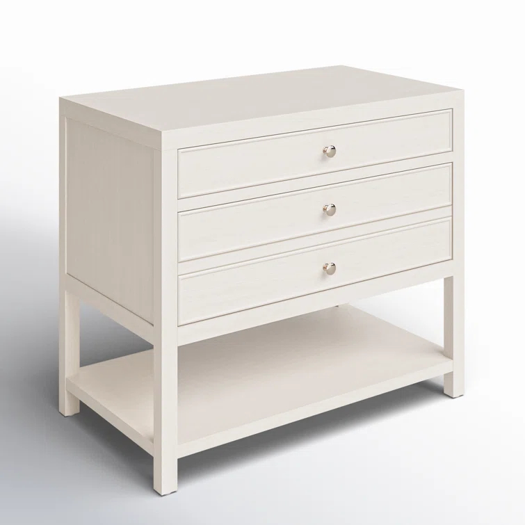 White Sand Coastal 2-Drawer Nightstand with Open Shelf