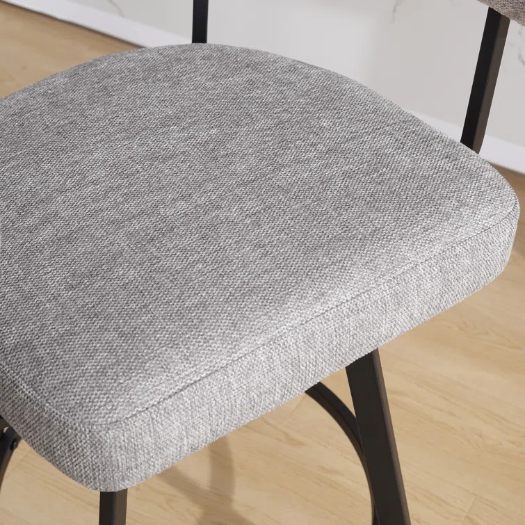 Rabassa Swivel Upholstered 26" Linen Counter Stool with Curved Wing Back and Metal Frame