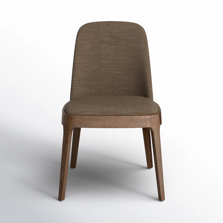 Olive Brown Upholstered Side Chair with Wood Legs