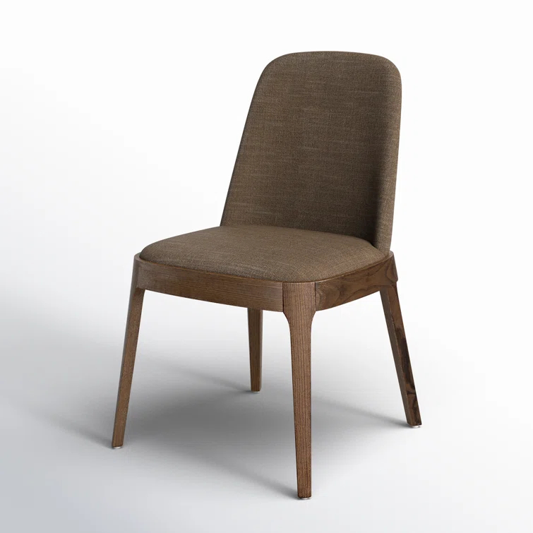 Olive Brown Upholstered Side Chair with Wood Legs