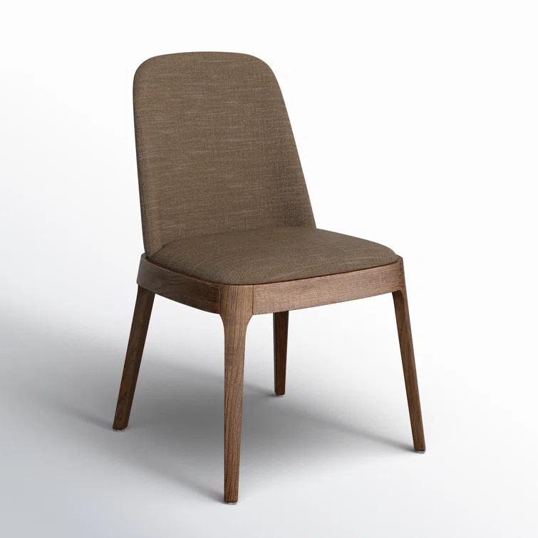 Olive Brown Upholstered Side Chair with Wood Legs