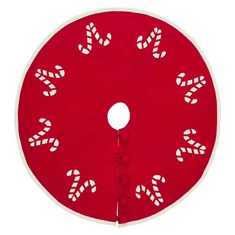 Handmade Christmas Tree Skirt in Felt - Candy Canes - 60"