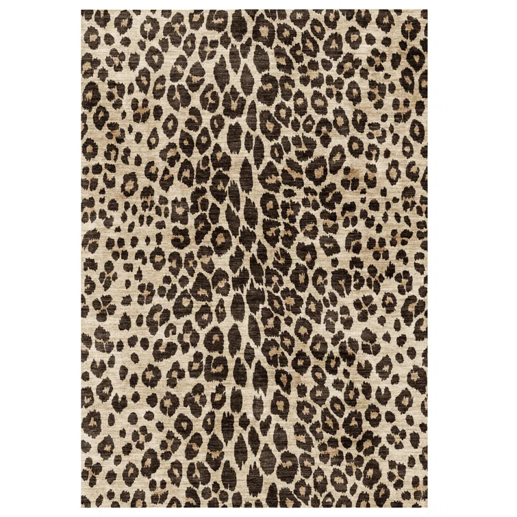 Gertmenian Crystal Print Lennie Leopard Brown Gold Ivory Modern Animal Print Flat Pile Indoor Area Rug