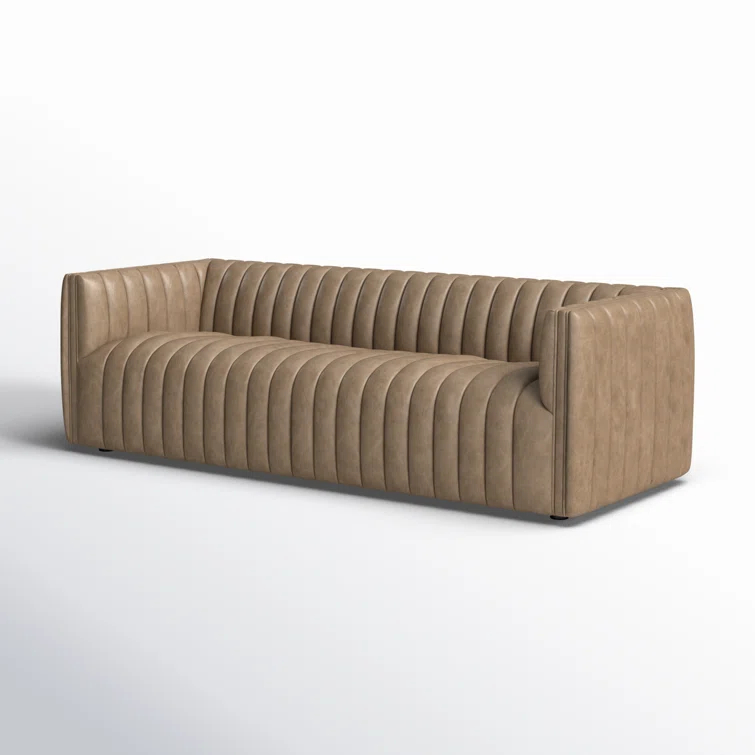 Palermo Drift Tufted Leather Sofa with Wood Frame