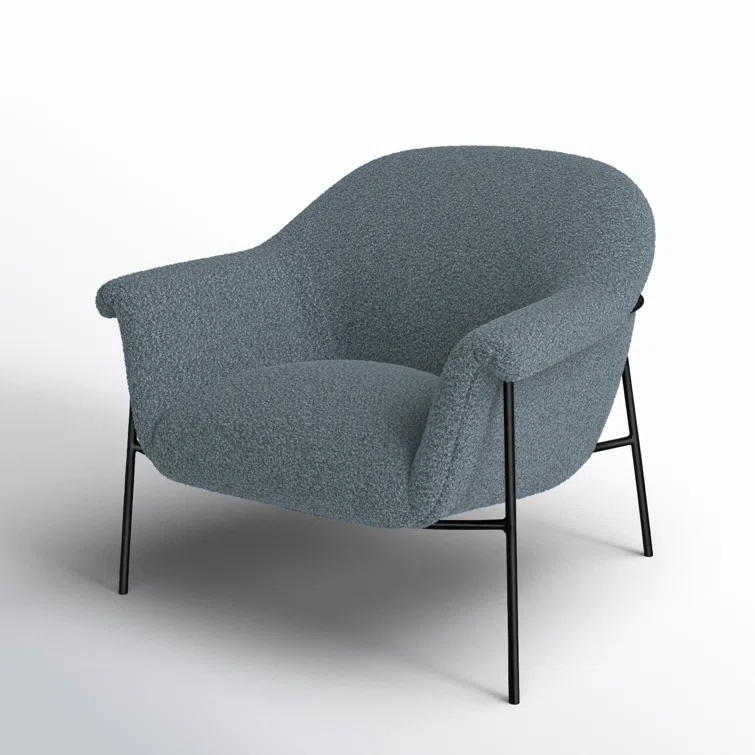 Sky Blue Boucle Accent Chair with Metal Base