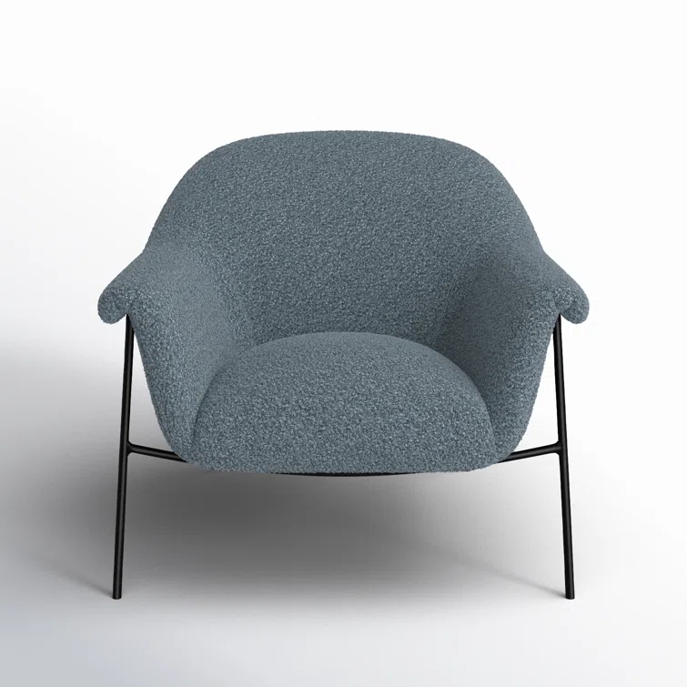 Sky Blue Boucle Accent Chair with Metal Base