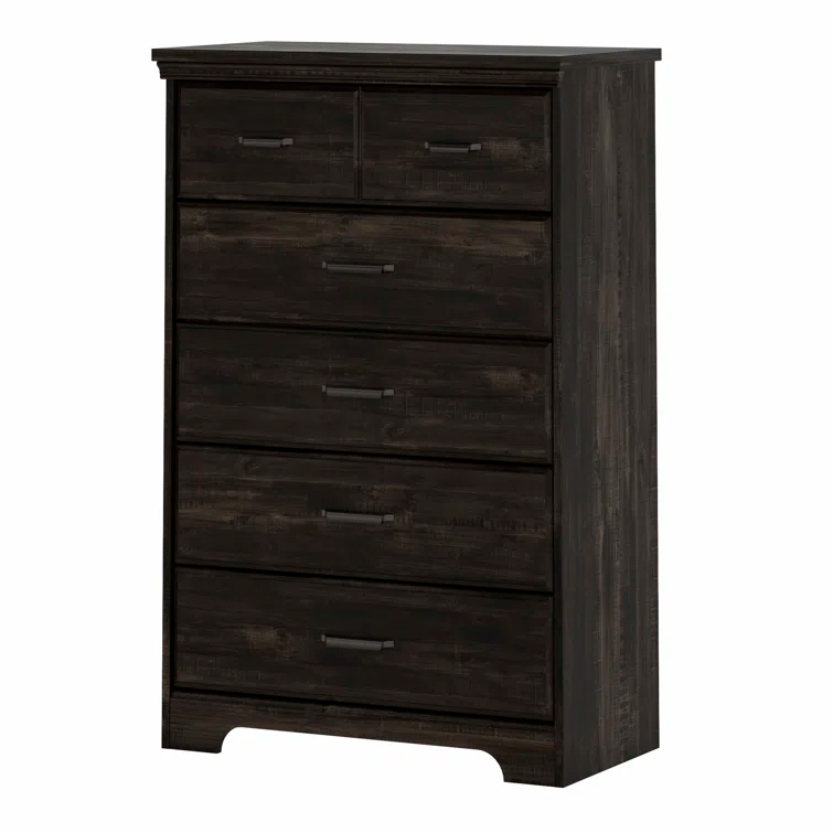 South Shore Versa 5 Drawer Chest Rubbed Black: Traditional Style, Metal Handles, Laminate Surface, Anti-Tip Hardware