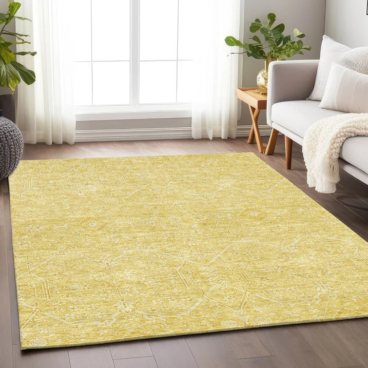 Machine Washable Indoor/Outdoor Claudian ACN1224 Gold Rug