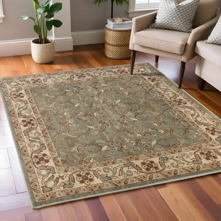 Traditional Oriental Floral Scroll Classic Vines Indoor Area Rug in Green