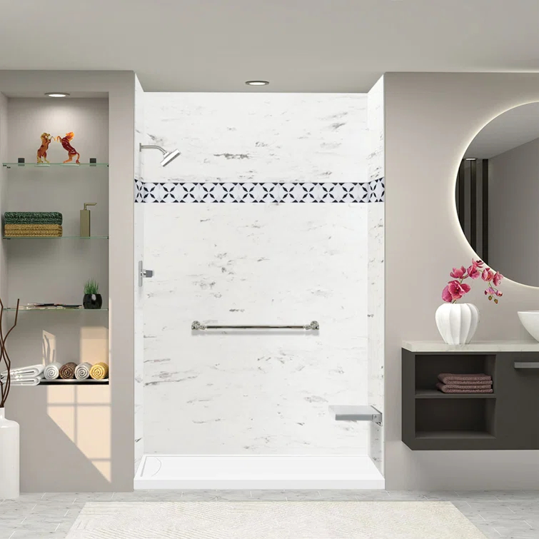 Transolid Transolid 60-in x 32-in Cast Solid Surface Shower Base with Linear FSL6032L-01