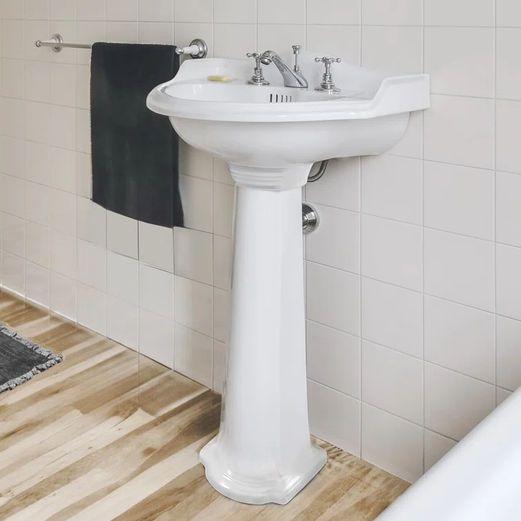 Whitehaus Collection 23" Traditional Pedestal With An Integrated Small Oval Bowl, Backsplash, Dual Soap Ledges, And Decorative Trim