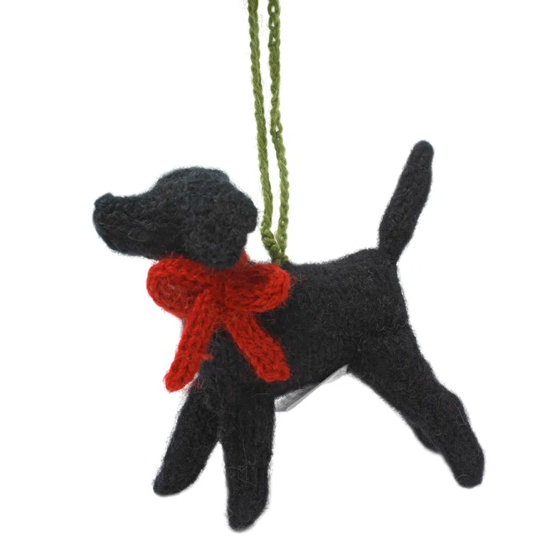 Arcadia Home Snowflakes Black Lab Dog Hand Knit Christmas Ornament