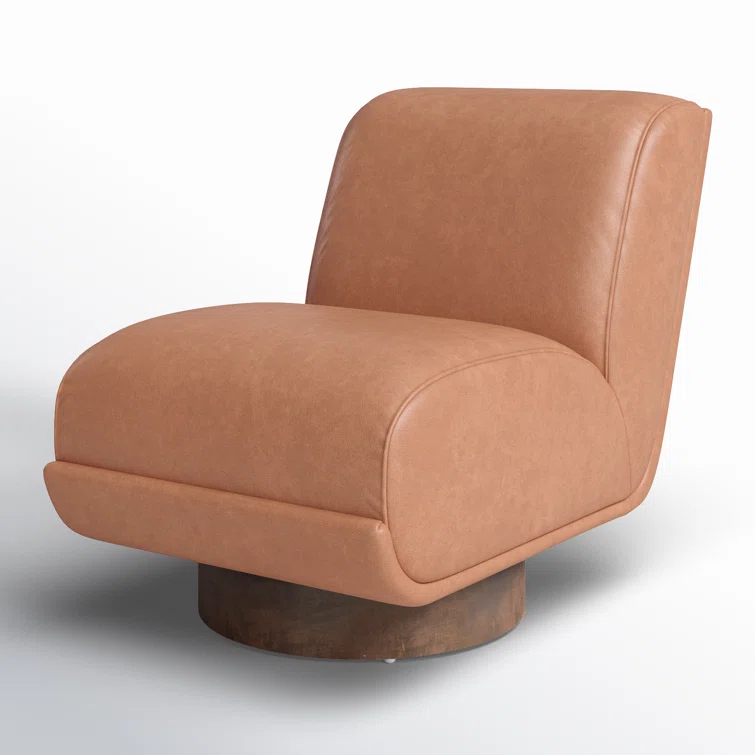 Palermo Cognac Leather Swivel Slipper Chair, 39"