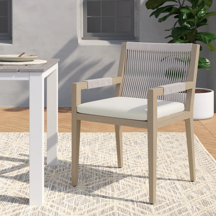 Degeorge Wood Outdoor Dining Armchair with Cushion