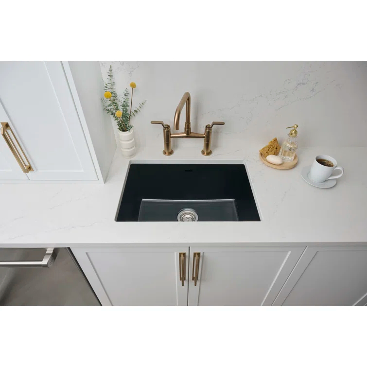 Ruvati 24-inch Fireclay Undermount / Drop-in Topmount Kitchen Sink Single Bowl - Glossy Black