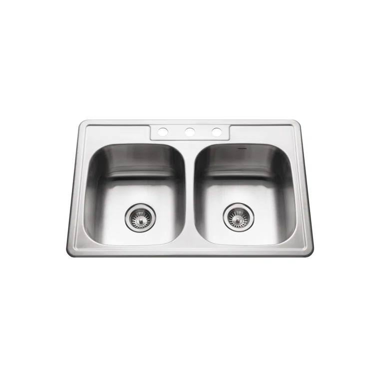 Glowtone 33'' L Drop-In Double Bowl Stainless Steel Kitchen Sink