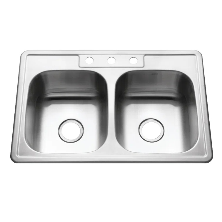 Glowtone 33'' L Drop-In Double Bowl Stainless Steel Kitchen Sink