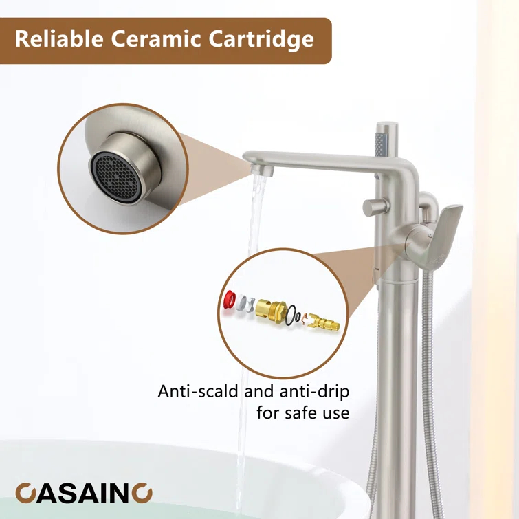 CASAINC KCLT0054-BN Single Handle Freestanding Bathtub Faucet with Diverter and Handshower
