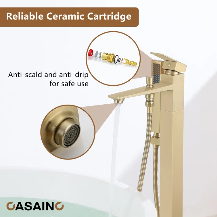Single Handle Free Standing Bathtub Faucet with Diverter and Handshower