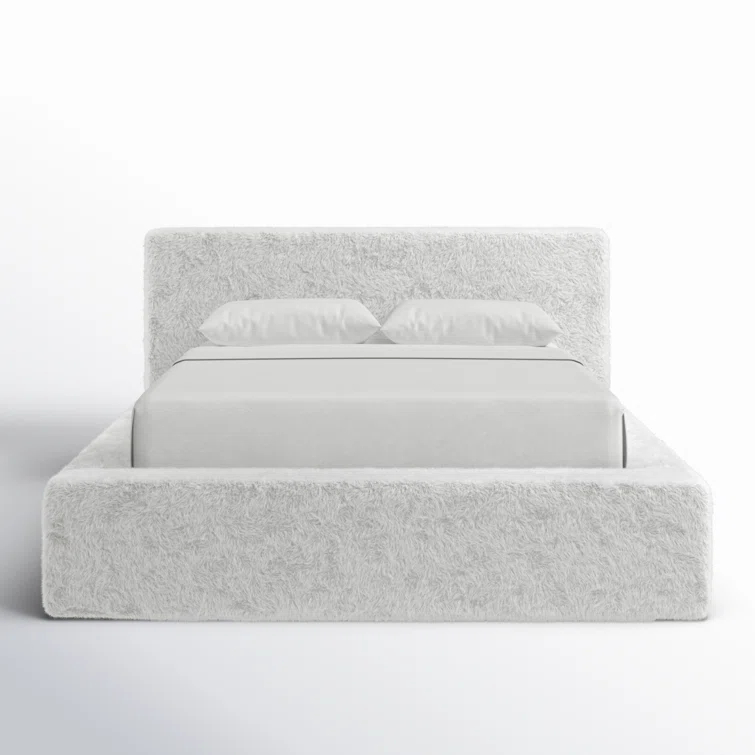 Queen White Upholstered Bed with Plush Headboard