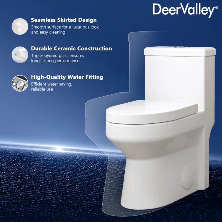 DeerValley Liberty Compact Toilets One-Piece Toilet With High-Efficiency Flush Round Toilet for Space-Saving Floor Mounted (Seat Included)