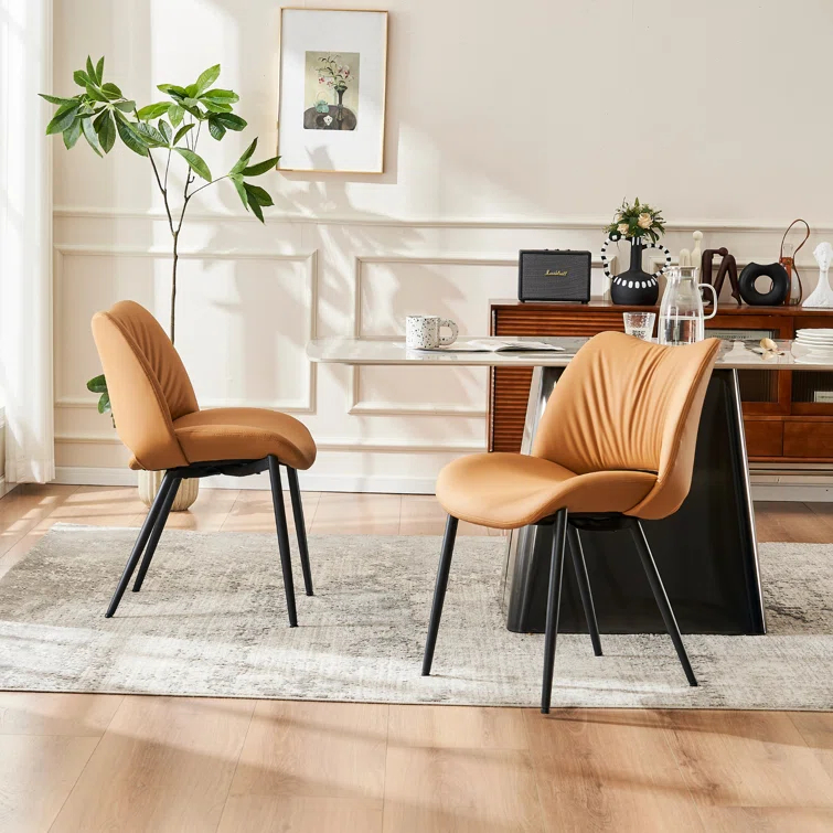 Mackensie Upholstered Dining Chairs Faux Leather Kitchen Chairs with Metal Legs
