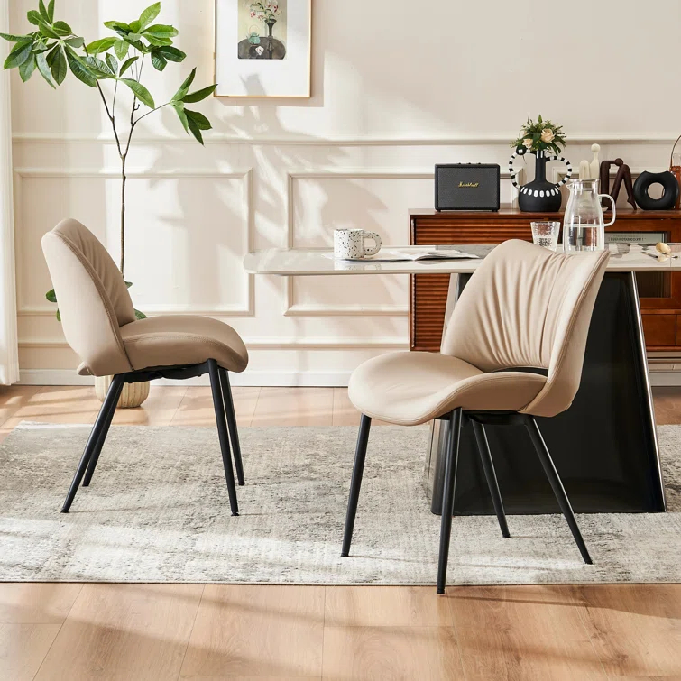 Mackensie Upholstered Dining Chairs Faux Leather Kitchen Chairs with Metal Legs (Set of 2)
