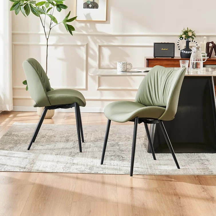 Mackensie Upholstered Dining Chairs Faux Leather Kitchen Chairs with Metal Legs