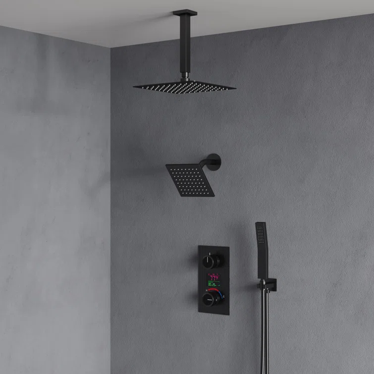 Pressure Balancing Shower Faucet 12" High-Pressure Dual Showerheads with LCD Display