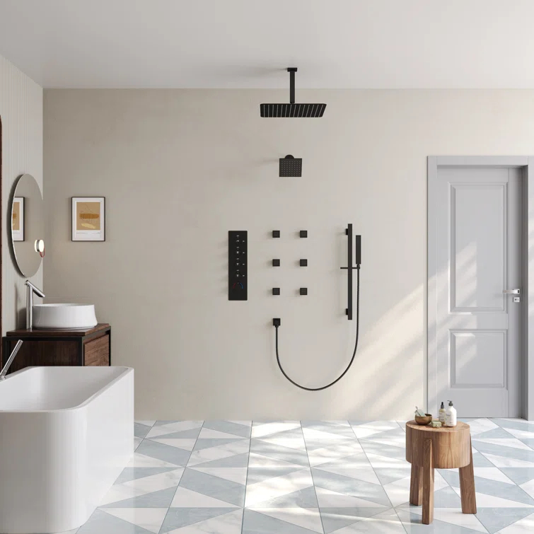 DualJetSpa 15-Spray Patterns 16" & 6" Dual Shower Head, Shower FaucetSystem with Thermostatic Rough-in Valve and Body Jets