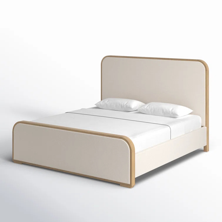 Canberra Ivory King Upholstered Bed with Wood Frame