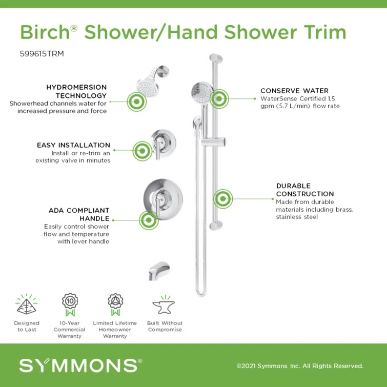 Birch HydroMersion Double Handle Tub and Shower Trim Kit with Hand Spray