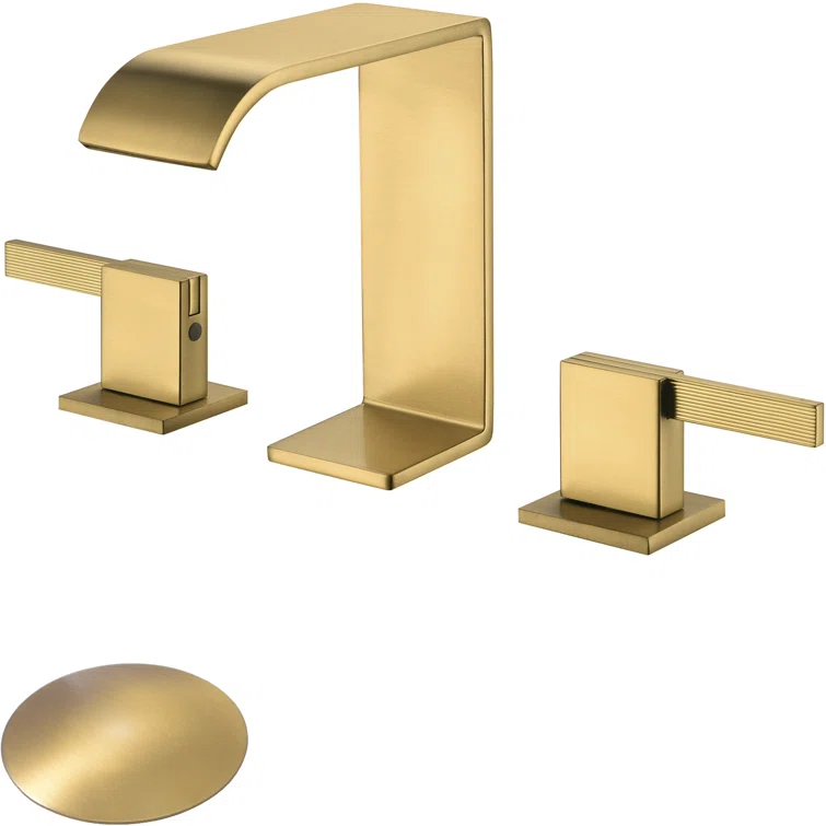 2 Handle 8 Inch Widespread Waterfall Bathroom Sink Faucet with Drain