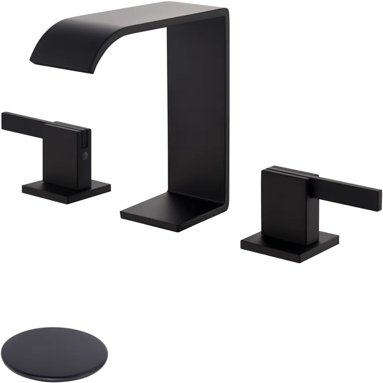 2 Handle 8 Inch Widespread Waterfall Bathroom Sink Faucet with Drain