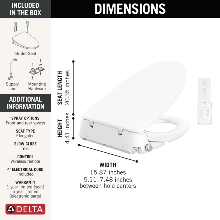 Refresh Elongated Electric Bidet Toilet Seat