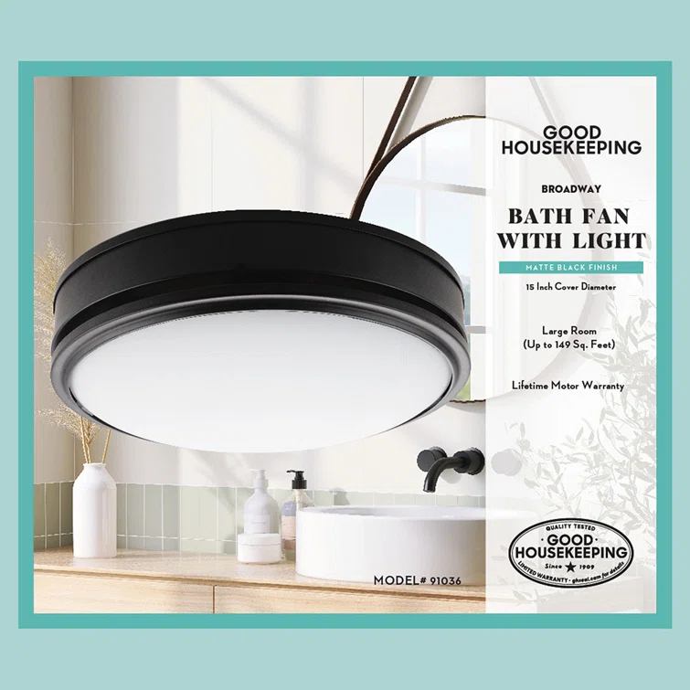 Broadway Decorative 110 Cfm 2.0 Sones Bathroom Ventilation Exhaust Fan With Light