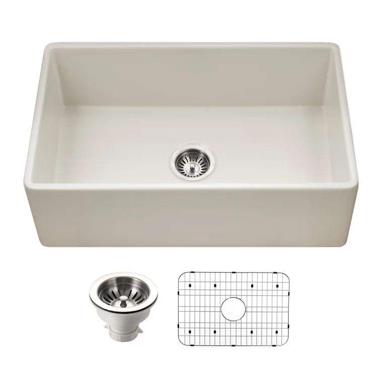 Houzer 30 in x 18 in Biscuit Fireclay Apron Front Single Bowl Kitchen Sink - PTS-4118 BQ