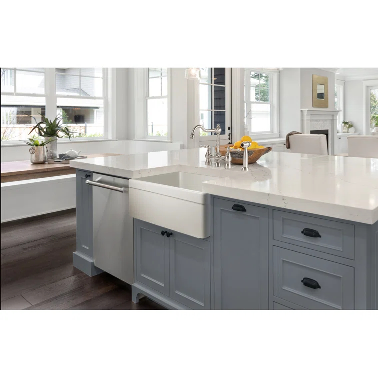 Houzer 30x20 inFireclay Apron Front Single Bowl Kitchen Sink w/ Strainer,Grid-PTS-4100 WH-C