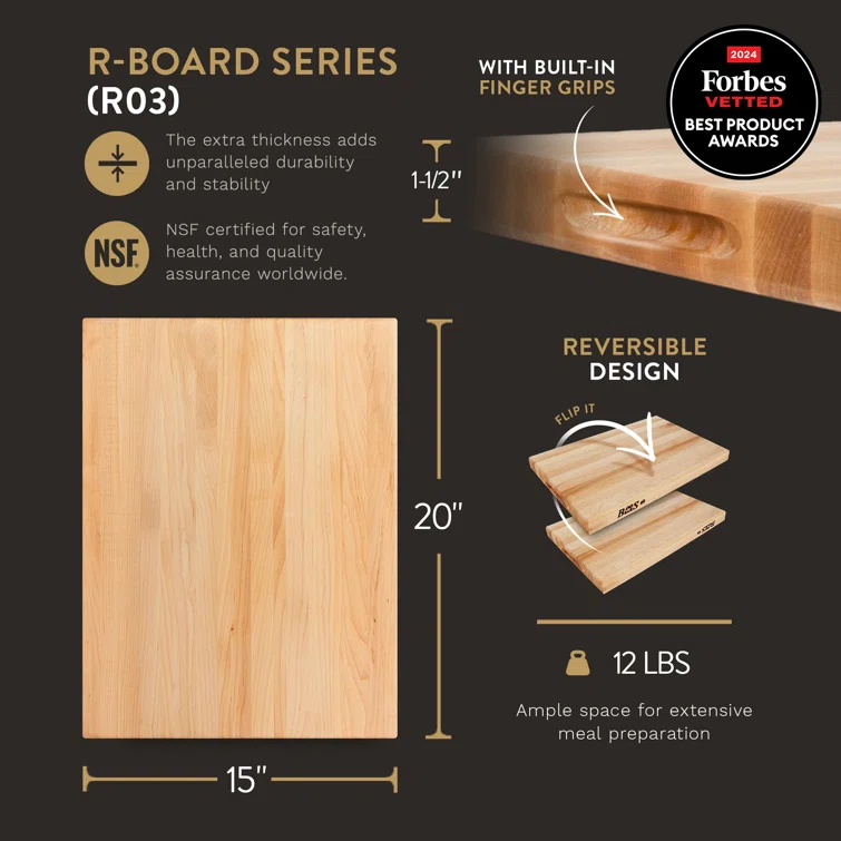 Maple Rectangular Reversible Cutting Board, 20"L x 15"W